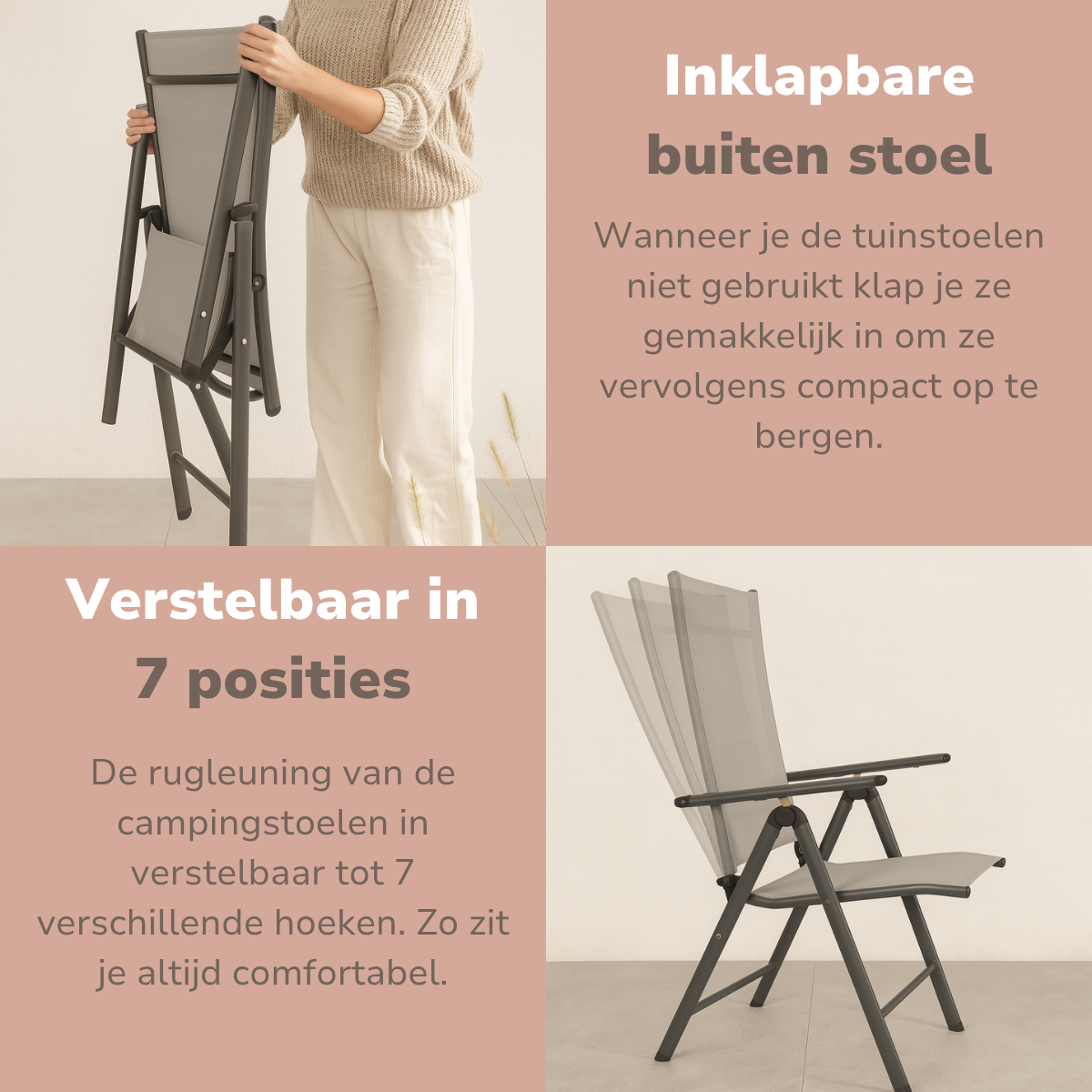 Lifetime Garden Santiago Tuinstoelen Set van 2 – Verstelbaar & Opvouwbaar